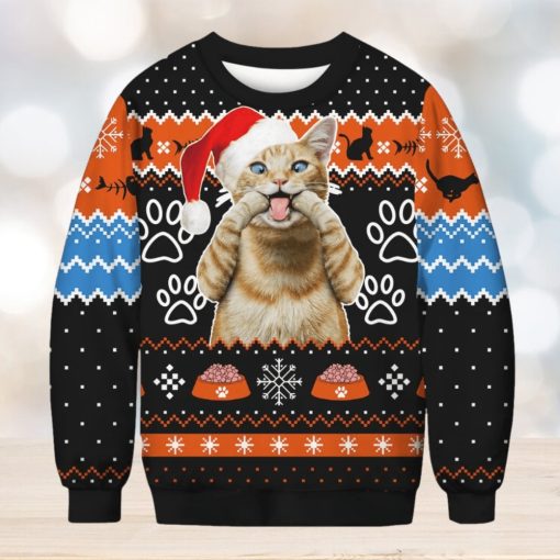 3D Cat Print Christmas Meo Eat Sweater