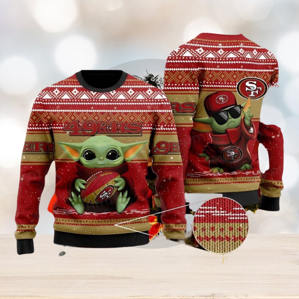 49ers Ugly Christmas Sweater Baby Yoda Hugging Ball San Francisco 49ers Gift 49ers Ugly Christmas Sweater Baby Yoda Hugging Ball San Francisco 49ers Gift