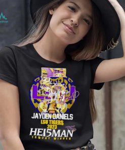 5 Jayden Daniels LSU Tigers 2023 Hei5man trophy winner signature shirt