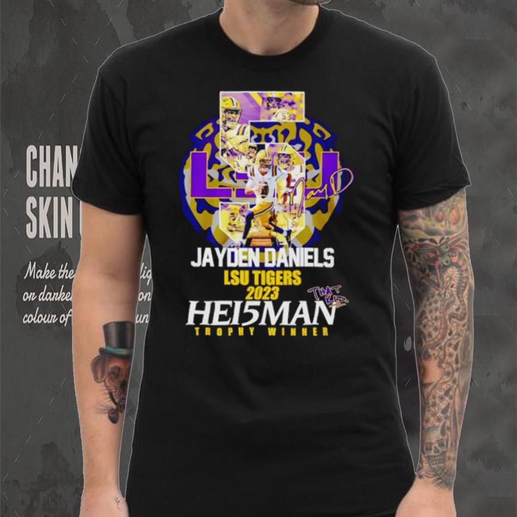 5 Jayden Daniels LSU Tigers 2023 Hei5man trophy winner signature shirt 5 Jayden Daniels LSU Tigers 2023 Hei5man trophy winner signature shirt