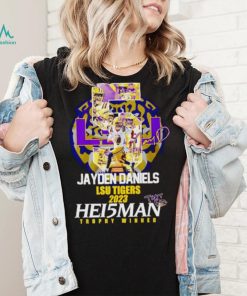 5 Jayden Daniels LSU Tigers 2023 Hei5man trophy winner signature shirt
