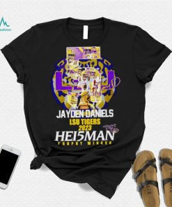 5 Jayden Daniels LSU Tigers 2023 Hei5man trophy winner signature shirt