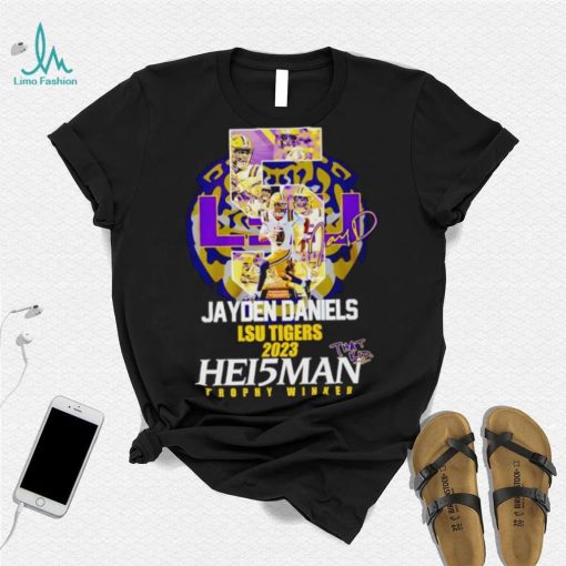5 Jayden Daniels LSU Tigers 2023 Hei5man trophy winner signature shirt