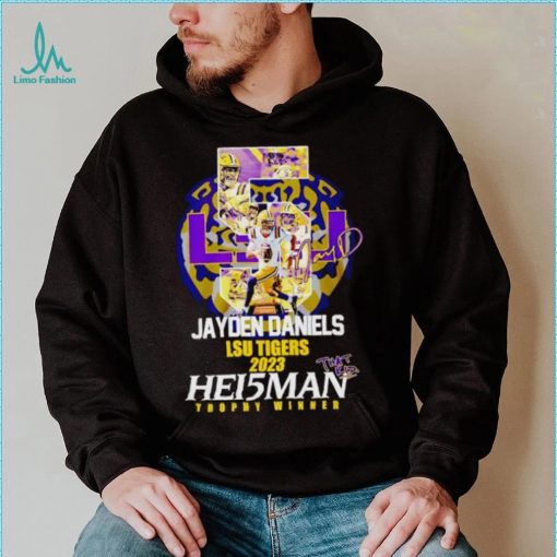 5 Jayden Daniels LSU Tigers 2023 Hei5man trophy winner signature shirt