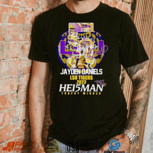 5 Jayden Daniels LSU Tigers 2023 Hei5man trophy winner signature shirt