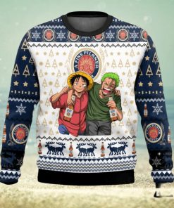 A Fine Pilsner Miller Lite x One Pice Luffy Zoro Ugly Christmas Sweater