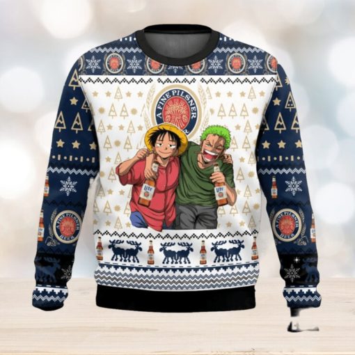 A Fine Pilsner Miller Lite x One Pice Luffy Zoro Ugly Christmas Sweater