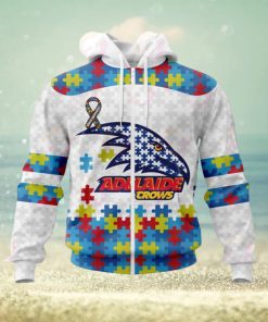 AFL Adelaide Crows Custom Name Number Autism Awareness Zip Up Hoodie