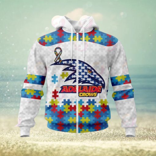 AFL Adelaide Crows Custom Name Number Autism Awareness Zip Up Hoodie