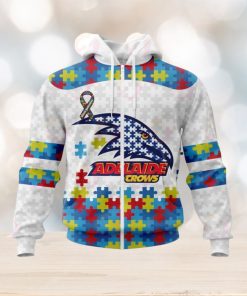 AFL Adelaide Crows Custom Name Number Autism Awareness Zip Up Hoodie