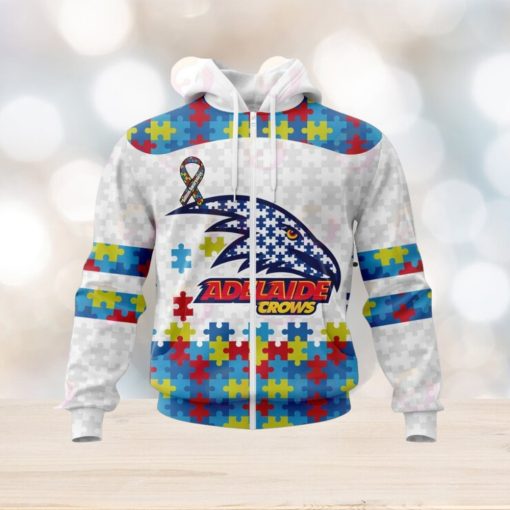 AFL Adelaide Crows Custom Name Number Autism Awareness Zip Up Hoodie