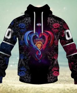 AFL Brisbane Lions Custom Name Number Rose Dragon Pullover Hoodie