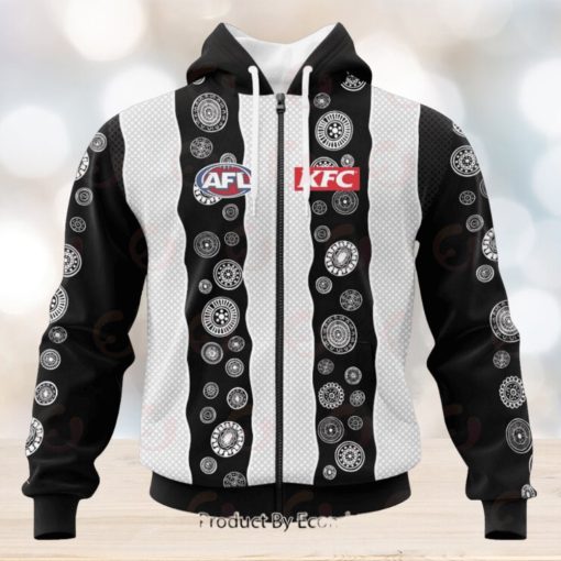 AFL Collingwood Magpies Custom Name Number 2023 Indigenous Guernsey Zip Up Hoodie