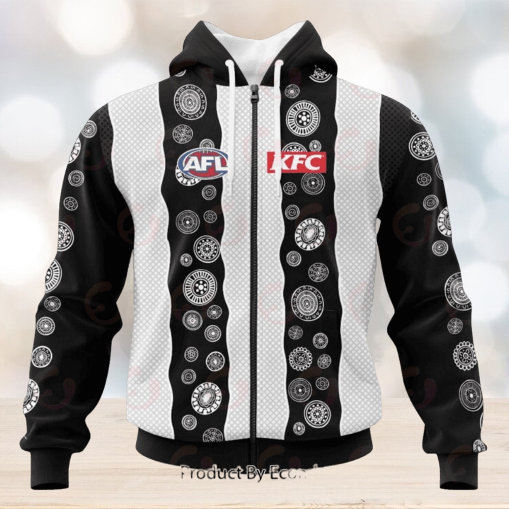 AFL Collingwood Magpies Custom Name Number 2023 Indigenous Guernsey Zip Up Hoodie AFL Collingwood Magpies Custom Name Number 2023 Indigenous Guernsey Zip Up Hoodie