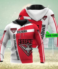 AFL Essendon Bombers Custom Name Red White Pullover Hoodie