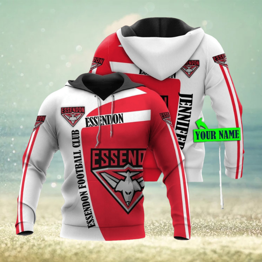 AFL Essendon Bombers Custom Name Red White Pullover Hoodie AFL Essendon Bombers Custom Name Red White Pullover Hoodie