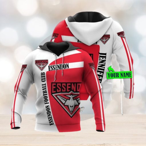 AFL Essendon Bombers Custom Name Red White Pullover Hoodie