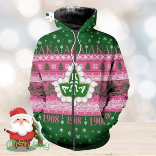 AKA Sorority Ivy Leaf Christmas Zip Hoodie 3D All Over Print