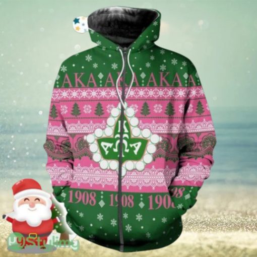 AKA Sorority Ivy Leaf Christmas Zip Hoodie 3D All Over Print