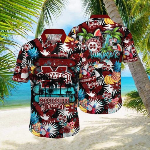 ALOHA SUMMER NCAA MISSISSIPPI STATE BULLDOGS HAWAIIAN SHIRT TROPICAL FRUIT PATTERN