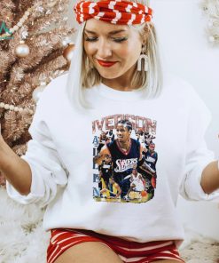 Allen Iverson Philadelphia 76ers basketball player action pose retro shirt
