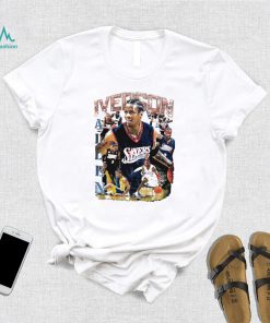 Allen Iverson Philadelphia 76ers basketball player action pose retro shirt