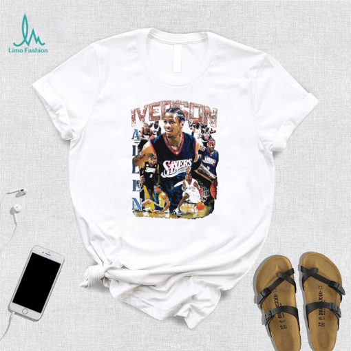 Allen Iverson Philadelphia 76ers basketball player action pose retro shirt