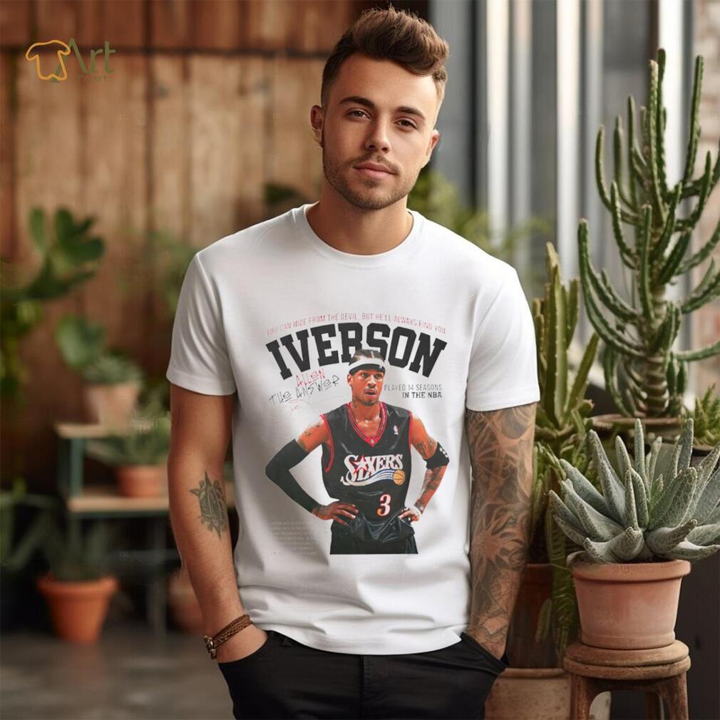 Allen Iverson Philadelphia 76ers basketball you can hide from the devil but he’ll always find you signature information retro shirt Allen Iverson Philadelphia 76ers basketball you can hide from the devil but he’ll always find you signature information retro shirt