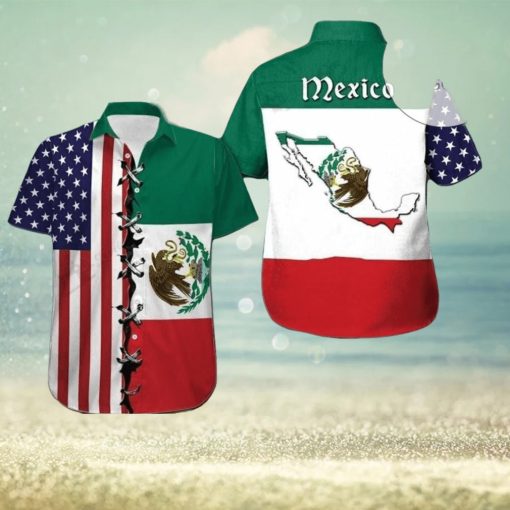 America Mexico Flag United on this Patriotic Hawaiian Shirt