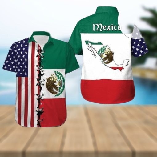 America Mexico Flag United on this Patriotic Hawaiian Shirt