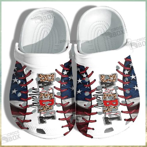 America Mom Leopard Baseball Crocs Shoes Gift For Mother