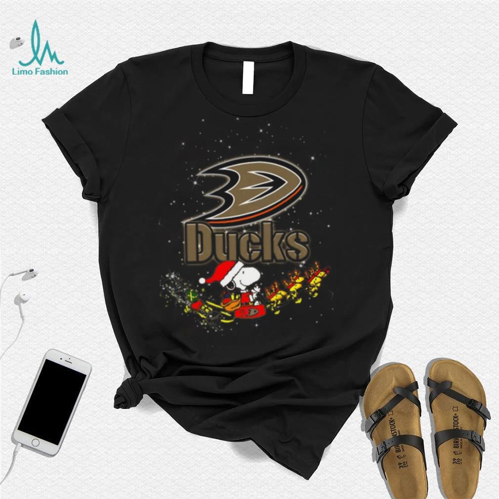 Anaheim Ducks NHL Santa Snoopy and Woodstock Christmas T Shirt Anaheim Ducks NHL Santa Snoopy and Woodstock Christmas T Shirt
