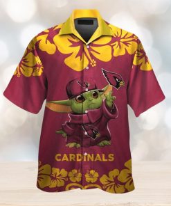 Arizona Cardinals Baby Yoda Short Sleeve Button Up Tropical Hawaiian Shirt