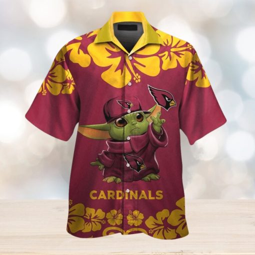 Arizona Cardinals Baby Yoda Short Sleeve Button Up Tropical Hawaiian Shirt