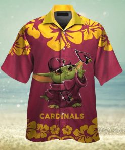 Arizona Cardinals Baby Yoda Short Sleeve Button Up Tropical Hawaiian Shirt