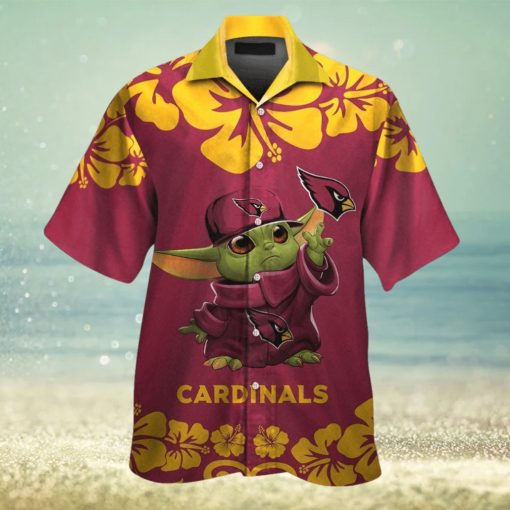 Arizona Cardinals Baby Yoda Short Sleeve Button Up Tropical Hawaiian Shirt