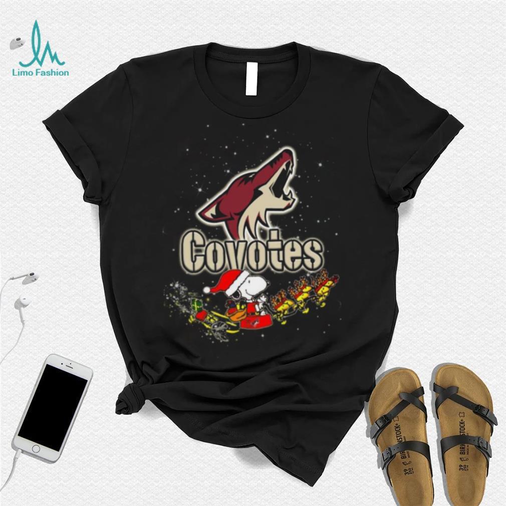 Arizona Coyotes NHL Santa Snoopy and Woodstock Christmas T Shirt Arizona Coyotes NHL Santa Snoopy and Woodstock Christmas T Shirt