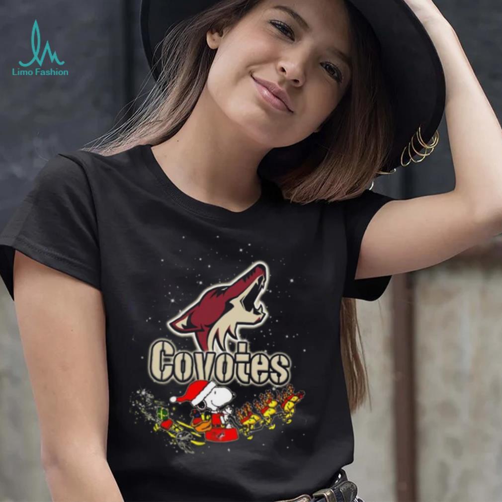 Arizona Coyotes NHL Santa Snoopy and Woodstock Christmas T Shirt Arizona Coyotes NHL Santa Snoopy and Woodstock Christmas T Shirt