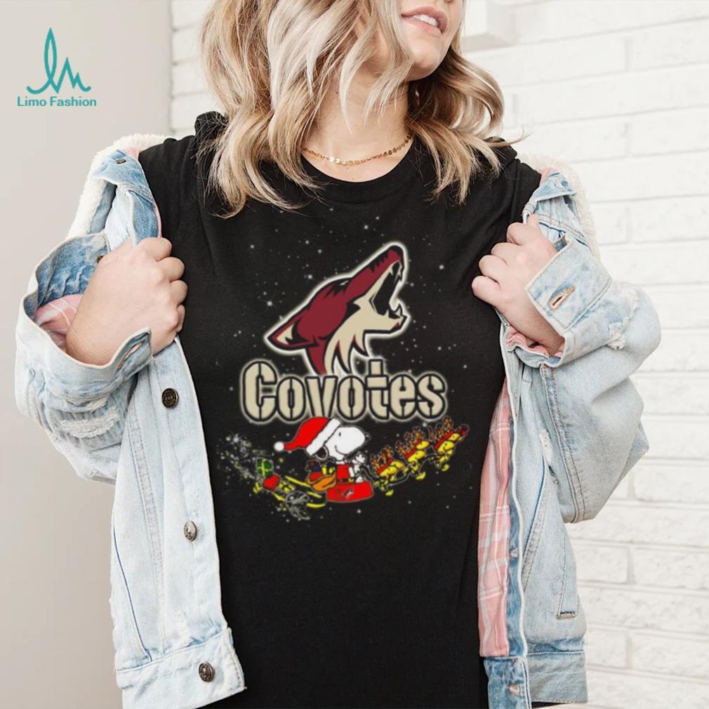 Arizona Coyotes NHL Santa Snoopy and Woodstock Christmas T Shirt Arizona Coyotes NHL Santa Snoopy and Woodstock Christmas T Shirt