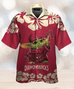 Arizona Diamondbacks Baby Yoda Short Sleeve Button Up Tropical Hawaiian Shirt