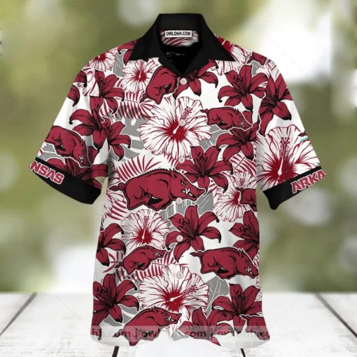 Arkansas Razorbacks White And Dark Red Flowers Hawaiian Shirt