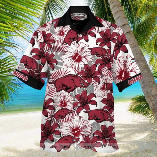 Arkansas Razorbacks White And Dark Red Flowers Hawaiian Shirt