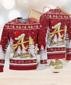 Atlanta Braves Logo Golden Fans Santa Hat Tree Ugly Christmas Sweater