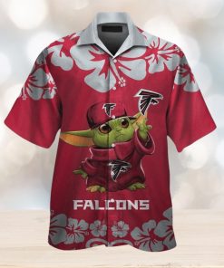 Atlanta Falcons Baby Yoda Short Sleeve Button Up Tropical Hawaiian Shirt