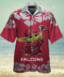 Atlanta Falcons Baby Yoda Short Sleeve Button Up Tropical Hawaiian Shirt