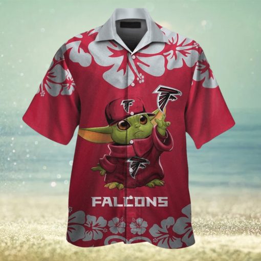 Atlanta Falcons Baby Yoda Short Sleeve Button Up Tropical Hawaiian Shirt