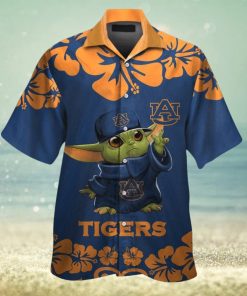 Auburn Tigers Baby Yoda Short Sleeve Button Up Tropical Hawaiian Shirt