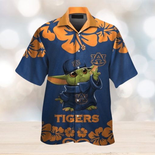 Auburn Tigers Baby Yoda Short Sleeve Button Up Tropical Hawaiian Shirt