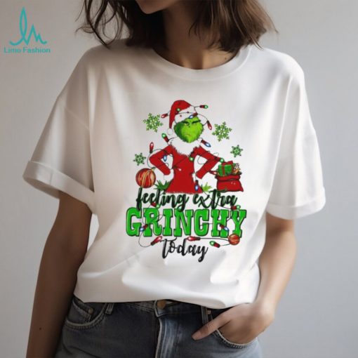 Awesome Santa Grinch Feeling Extra Today Christmas Lights T shirt