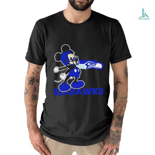 Awesome mickey Mouse cartoon NFL Seattle Seahawks football player helmet logo shirt